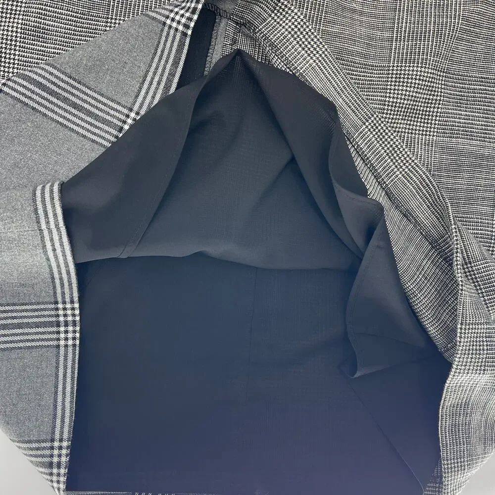 Alice + Olivia Coley Plaid Patchwork Mini Shift Dress Grey Wool Blend Size 12